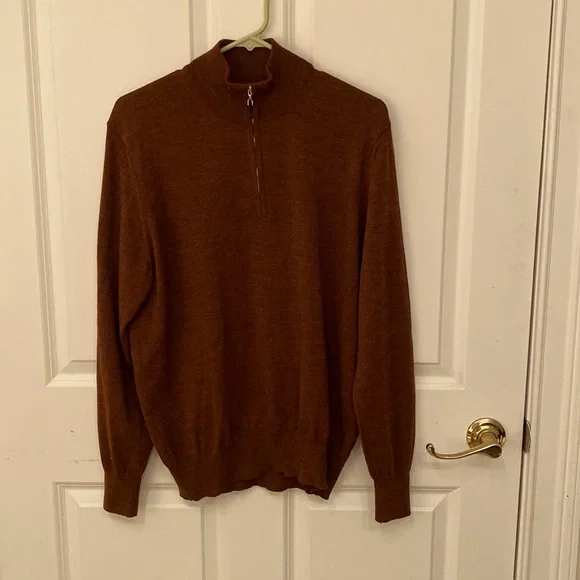 Robert Talbott Ember COOPER-MERINO 1/4 ZIP Mock Neck Sweater Made in Italy M